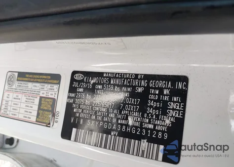 2017 Kia Sorento 2.4L Lx из США, поврежденный, VIN 5XYPGDA38HG231289